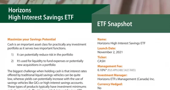 CASH: Horizons High Interest Savings ETF