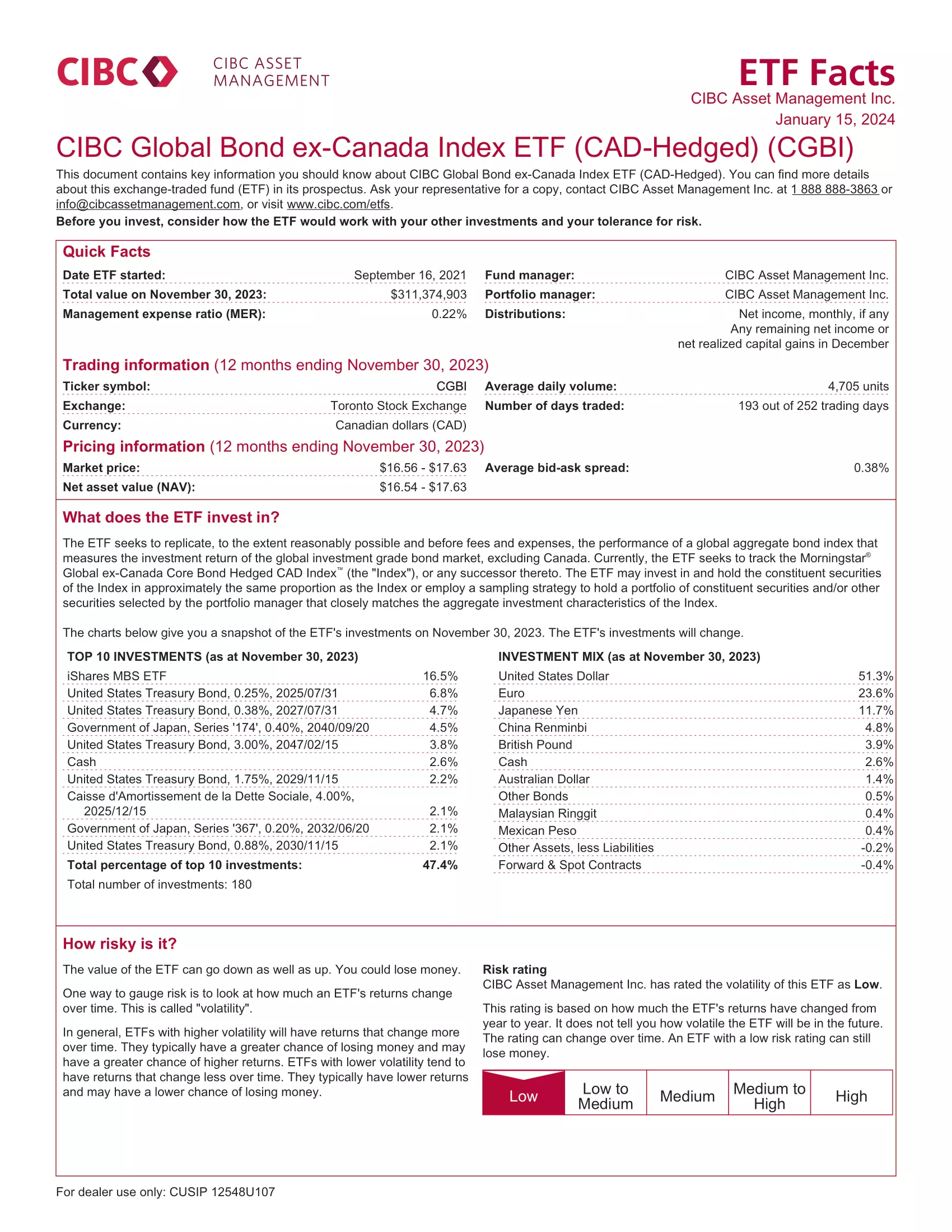 CGBI: CIBC Global Bond ex-Canada Index ETF (CAD-Hedged)