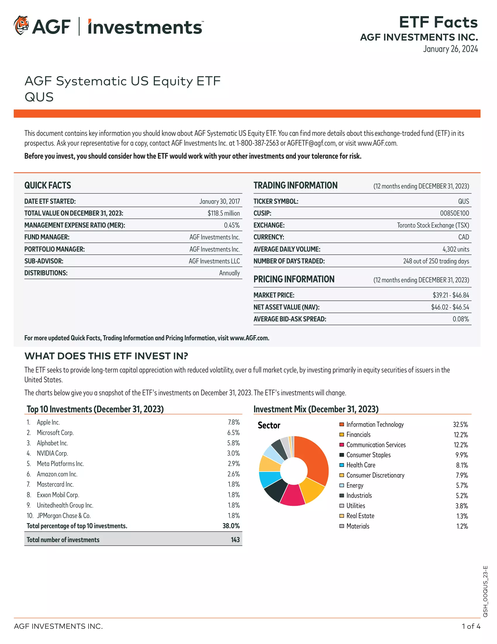 QUS: AGF Systematic U.S. Equity ETF