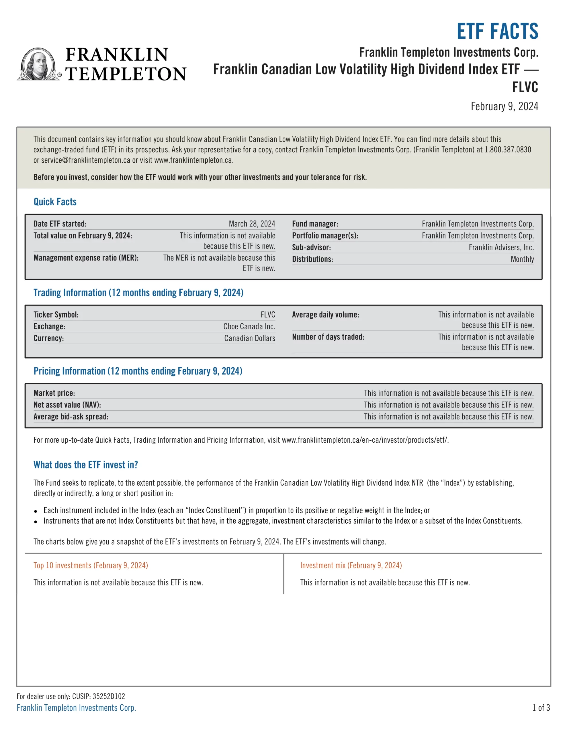 FLVC: Franklin Canadian Low Volatility High Dividend Index ETF